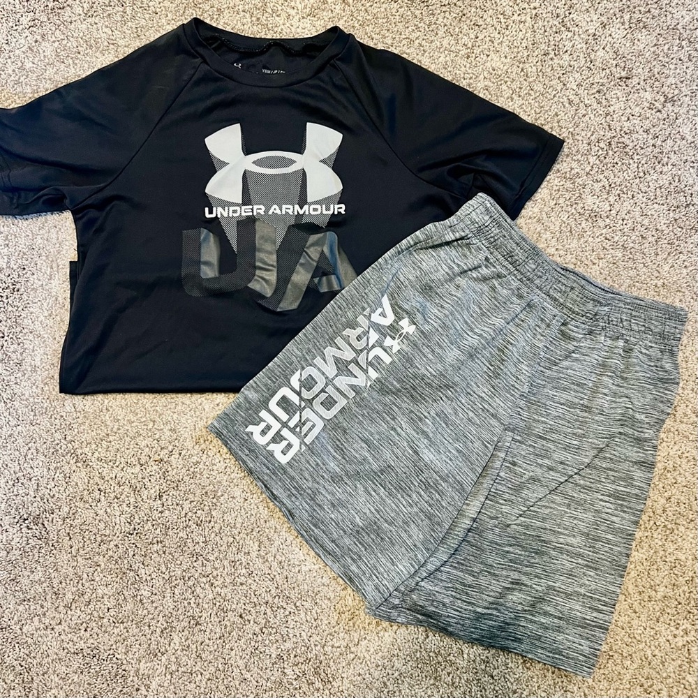 Under Armour Black Tee and Gray Shorts Set